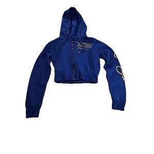 Ed Hardy Women's Hoodie Tiger Lotus Cropped SMALL full zip Tiger Dragon